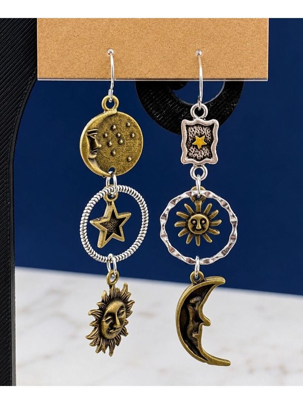 Celestial Dream Linear Sun Moon Earrings